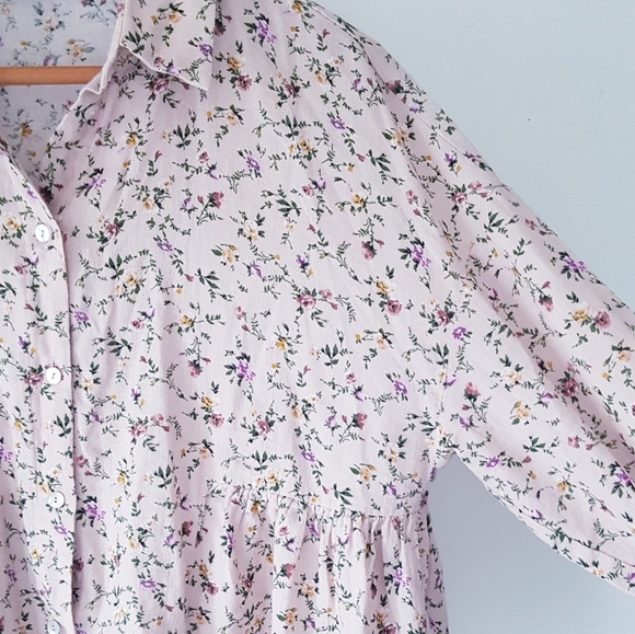 ZARA Pink Floral Collar Neck Cotton + Linen Front Button Peplum Shirt - Picture 4 of 11